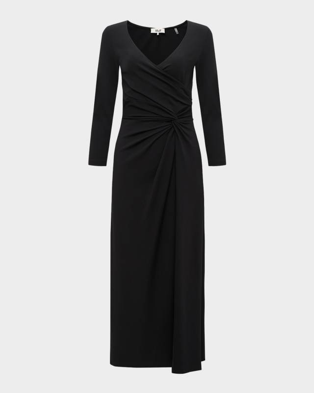 Shiri Side-Twist Faux Wrap Midi Dress